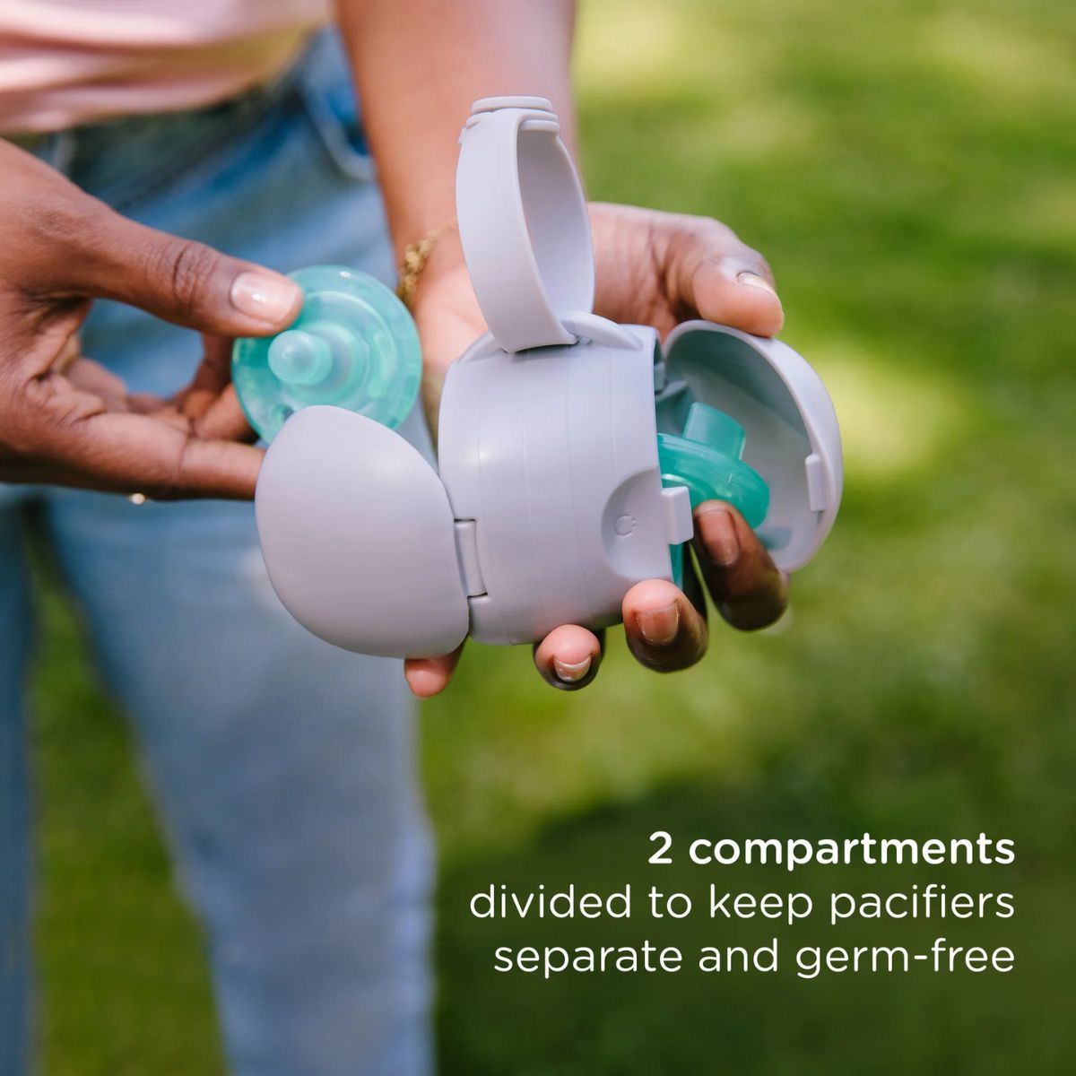 Ubbi On-The-Go Pacifier Holder - Gray - Dual Compartment for Better Hygiene