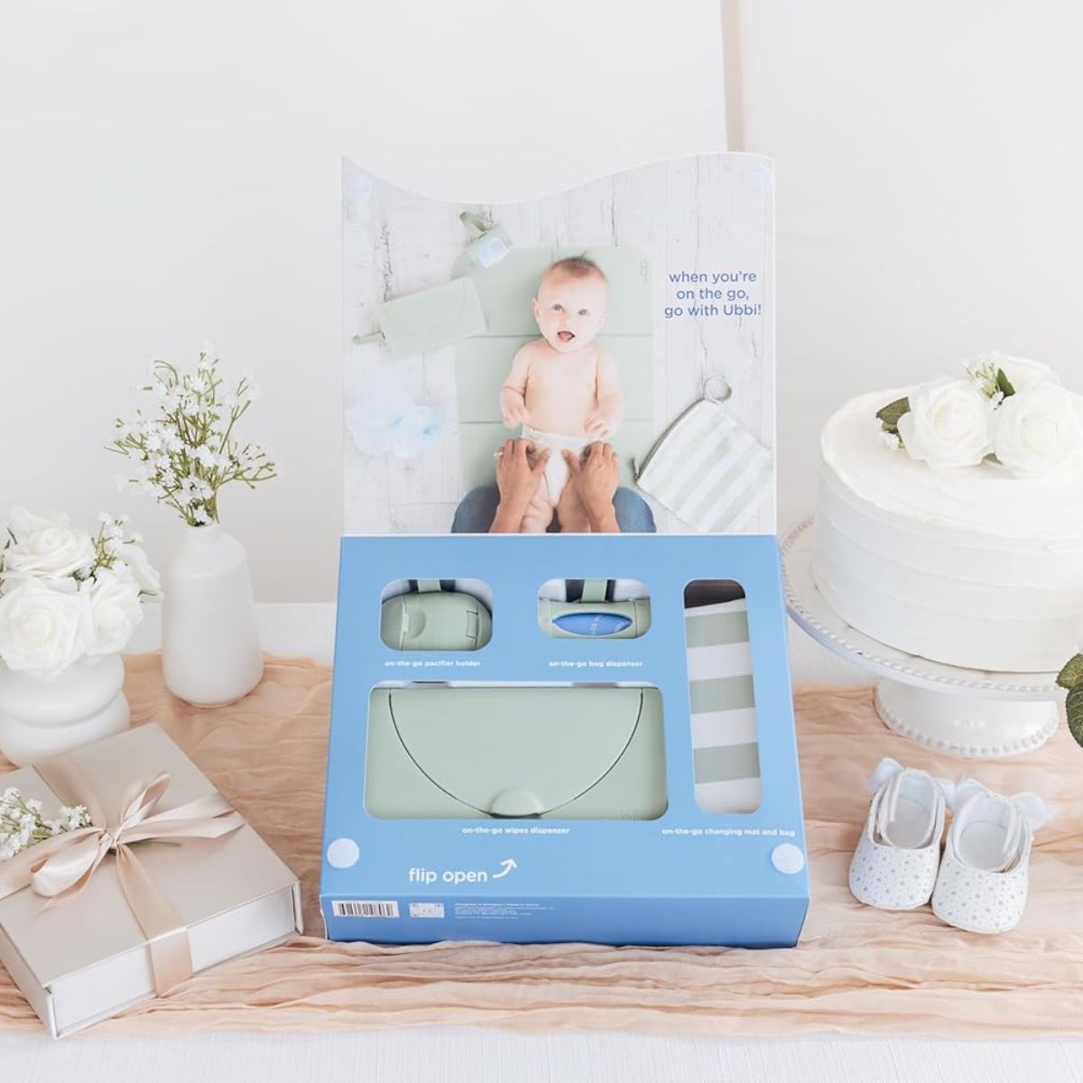 Ubbi On-the-Go Diaper Changing Gift Set 4-Piece - Sage - Practical and Gift Ready Set