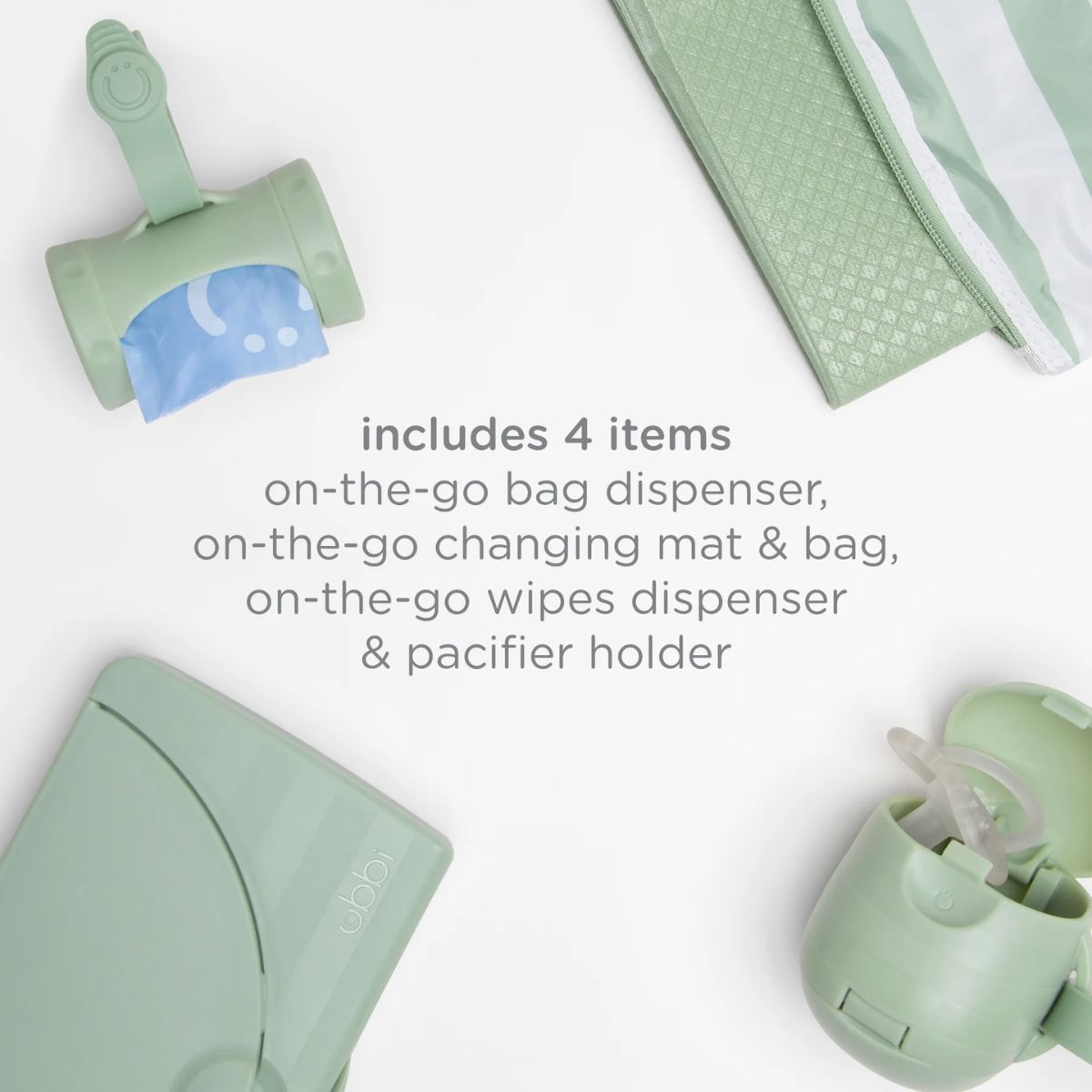 Ubbi On-the-Go Diaper Changing Gift Set 4-Piece - Sage - Complete On the Go Changing Solution